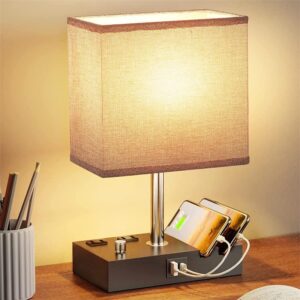 Bedside Desk Lamp with Charging Ports & Phone Stands