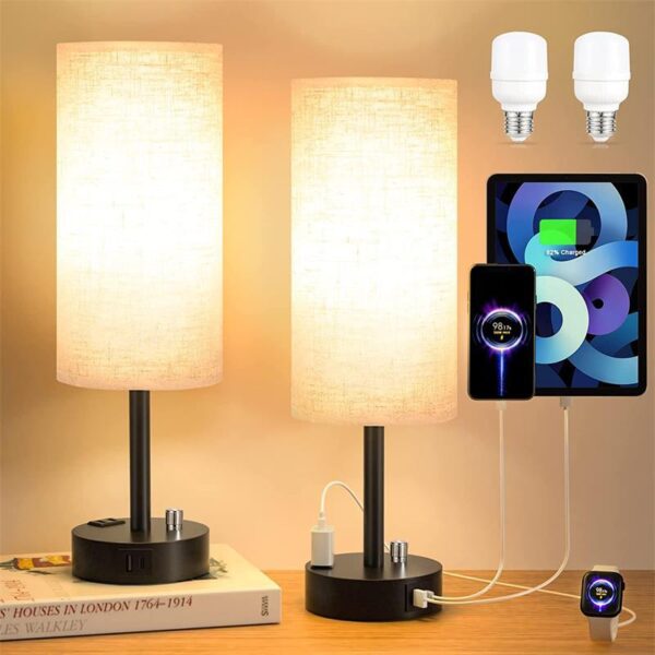 Nighstand Table Light with Charging Port and Socket