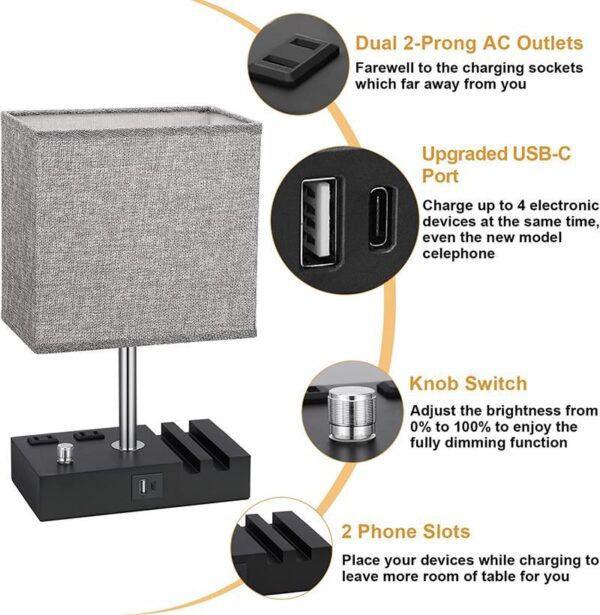 Bedside Desk Lamp with Charging Ports & Phone Stands - Image 5