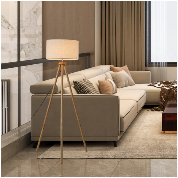 Modern Wood Tripod Standing Floor Lamp - Image 2