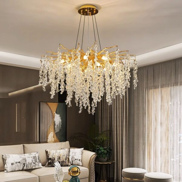 Creative Branch Shape Hanging Lamp Crystal Gold Chandeliers - Image 2