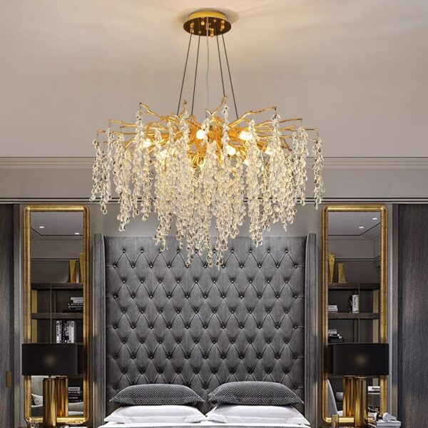 Creative Branch Shape Hanging Lamp Crystal Gold Chandeliers - Image 3