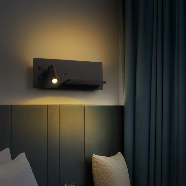 Hotel Bedside Wall Lighting with 2 Lights and Charging Function - Image 4