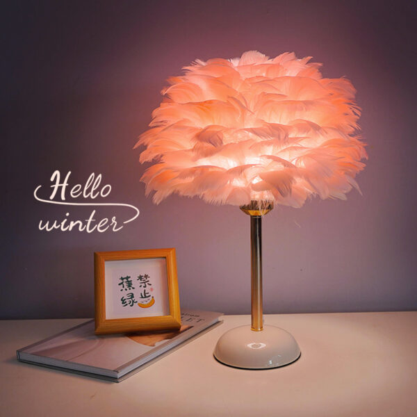 Compact Size Feather Lampshade Cozy Desk Lamps - Image 2