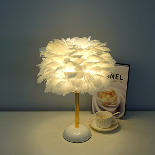 Compact Size Feather Lampshade Cozy Desk Lamps - Image 3