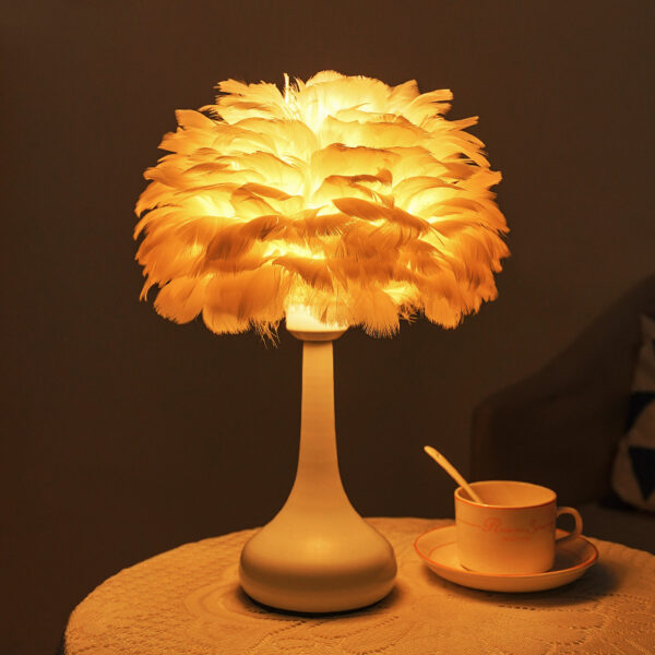 Compact Size Feather Lampshade Cozy Desk Lamps