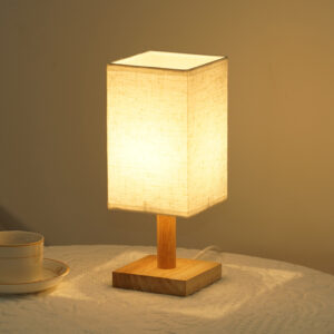 Wood Base Fabric Shade Small Desk Lamps