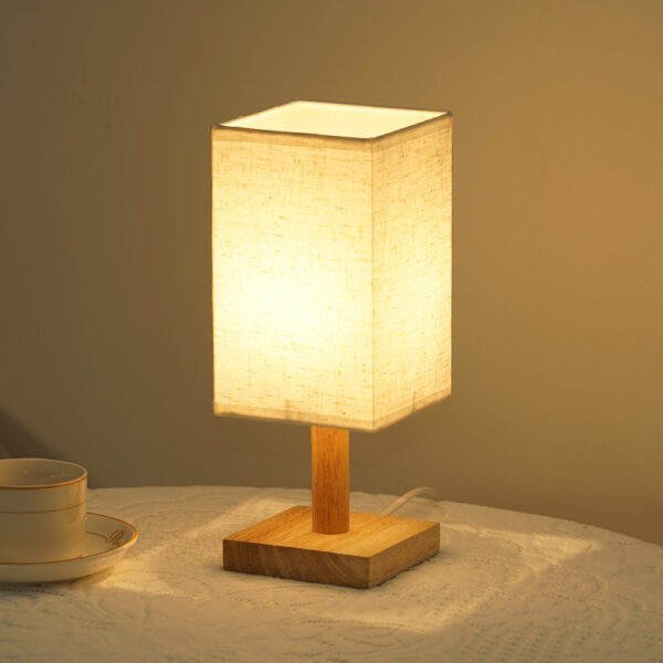 Wood Base Fabric Shade Small Desk Lamps
